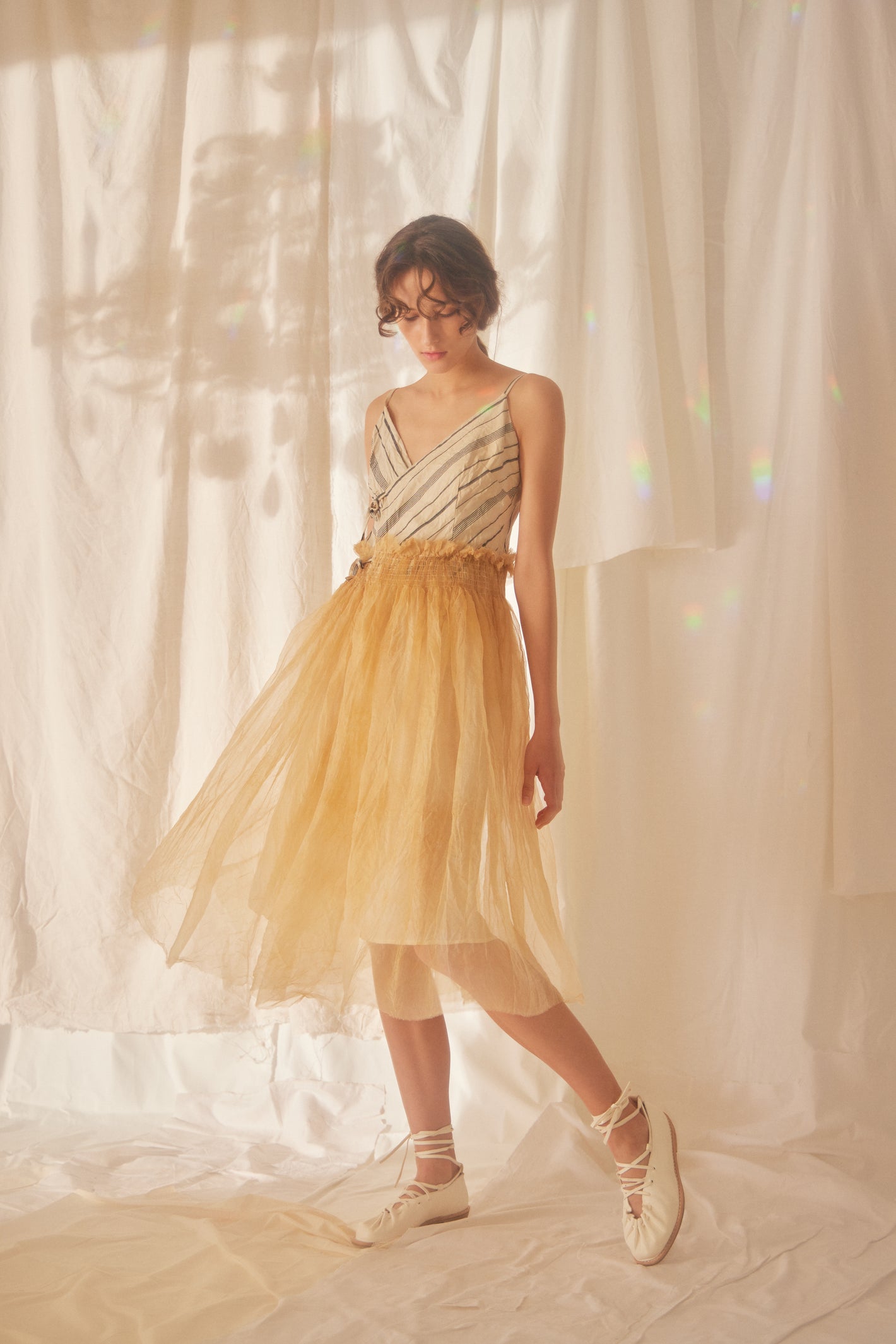 A Tentative Atelier SS22 Lookbook srtiped top and ballerina tutu skirt midi dress