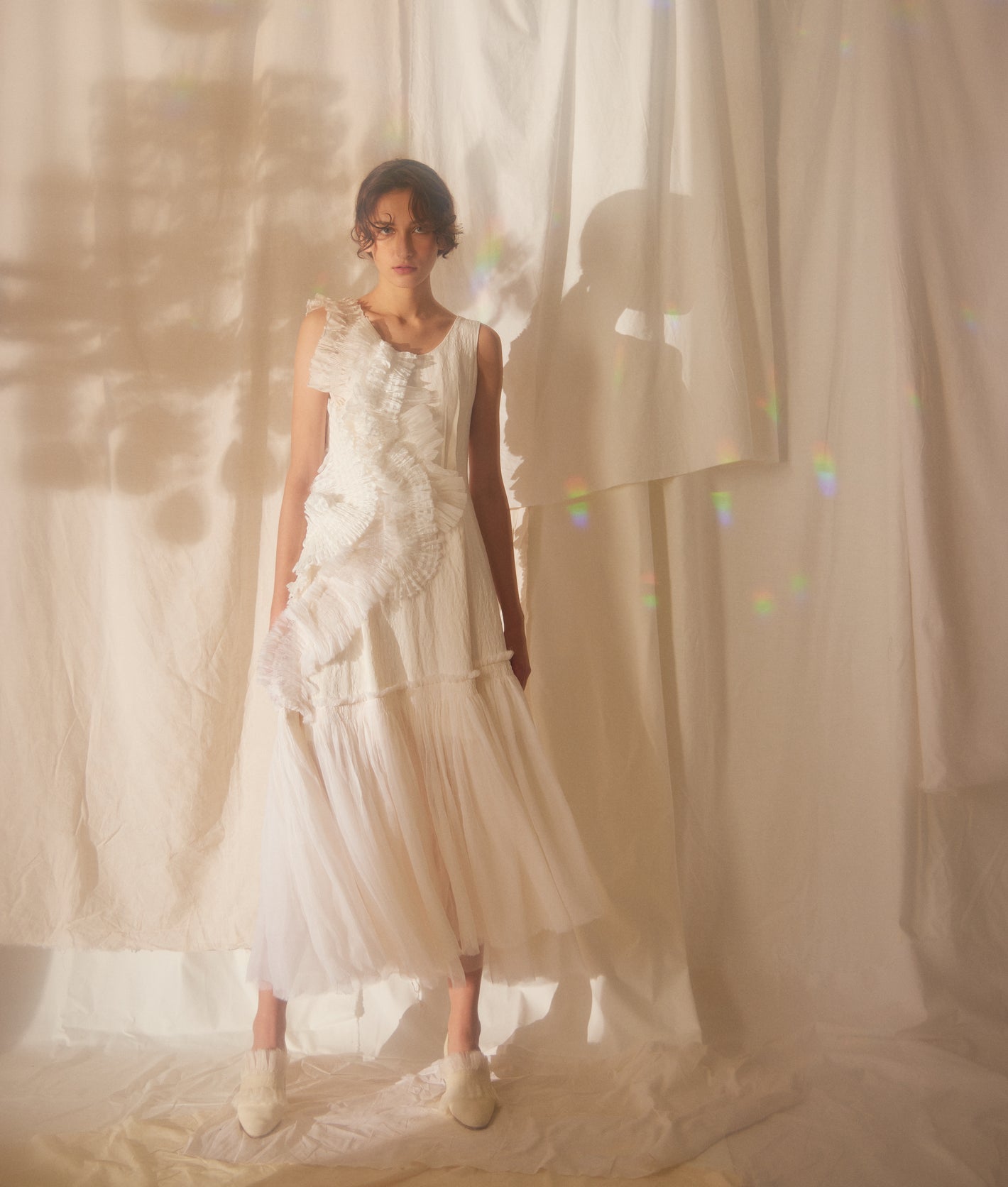 A Tentative Atelier SS22 Lookbook smocked appliqué long white dress