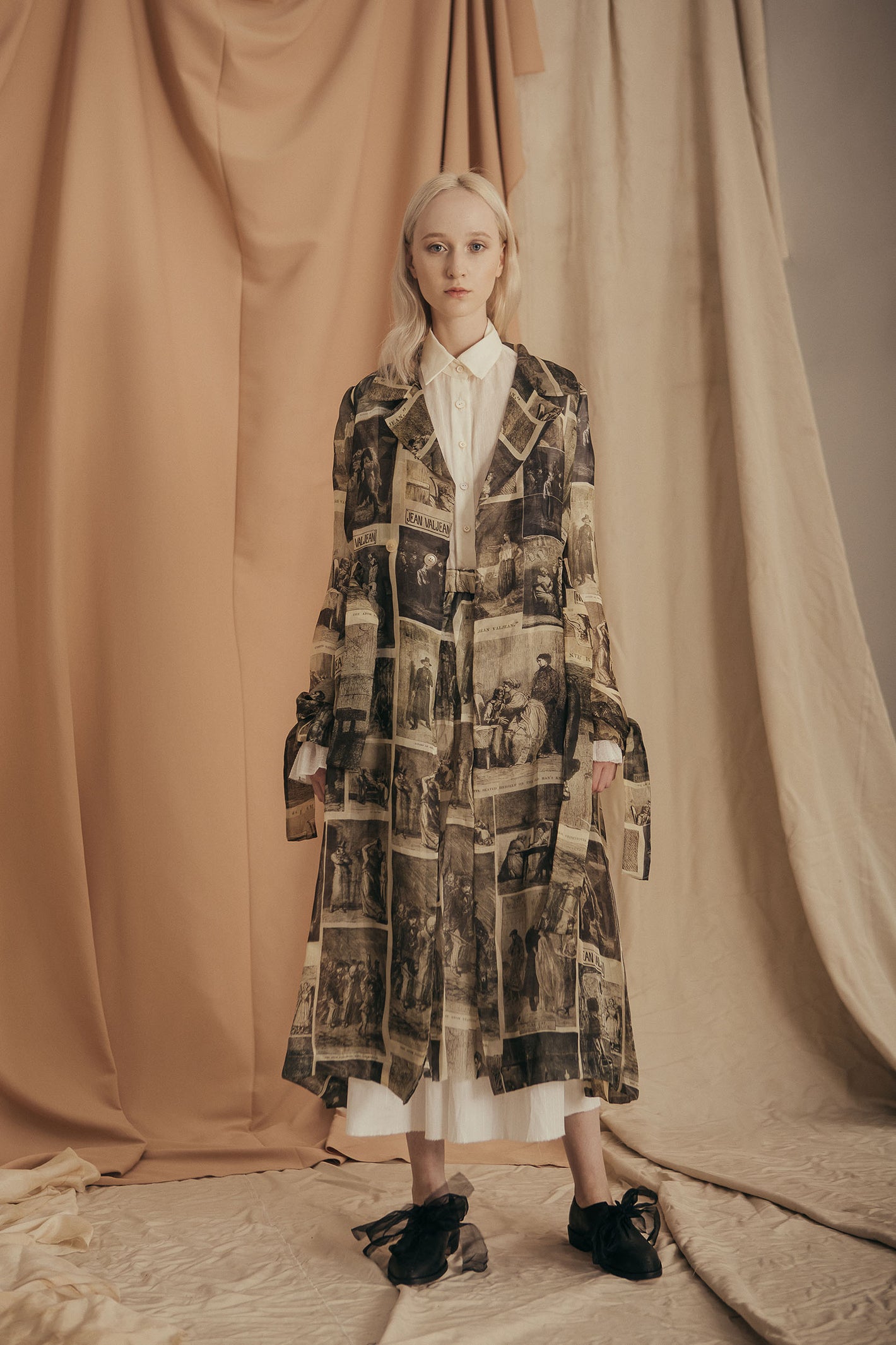 A Tentative Atelier SS20 Lookbook Womens long sepia printed coat