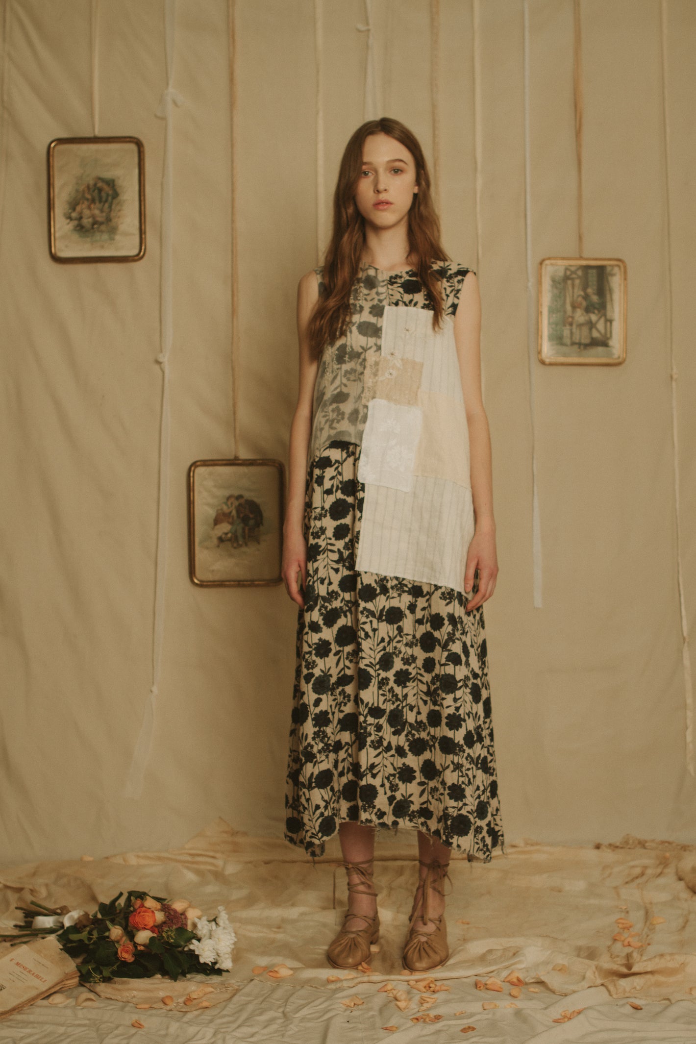 A Tentative Atelier SS19 Lookbook Womens sleeveless print patchwork dress